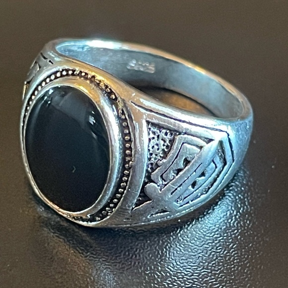 Sword and shield black obsidian S925 silver ring - Picture 3 of 9